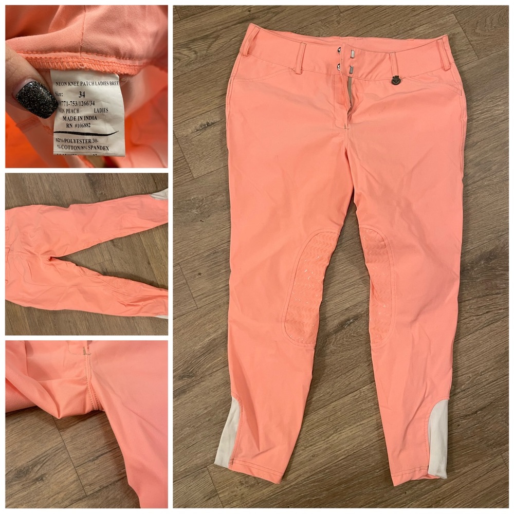 Tuff Rider neon peach knee patch breeches